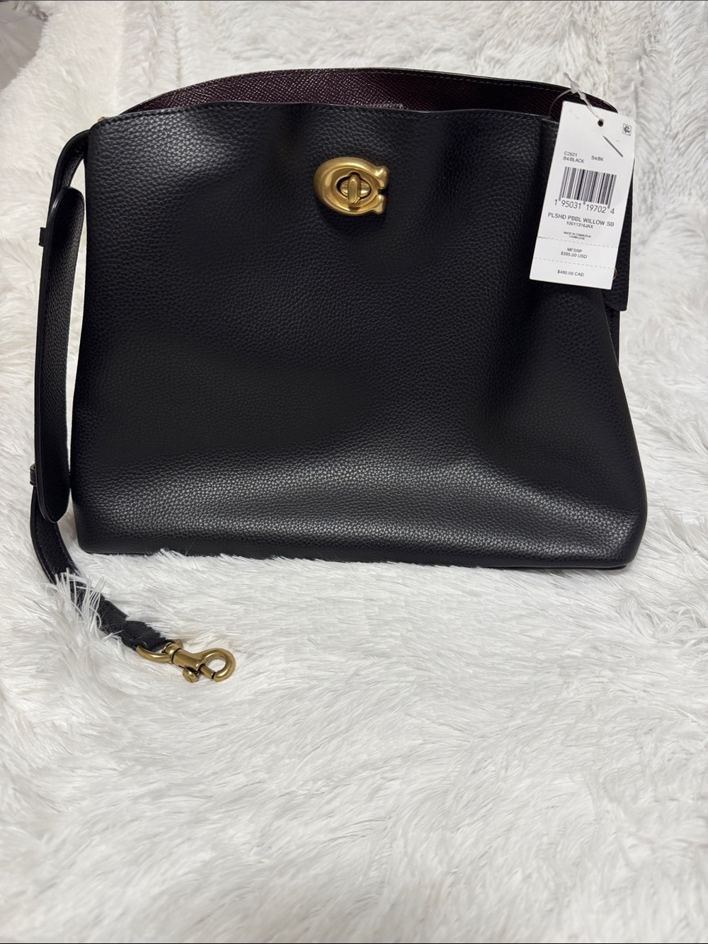 Coach Black Pebbled Leather Shoulder Bag with Gold Turnlock